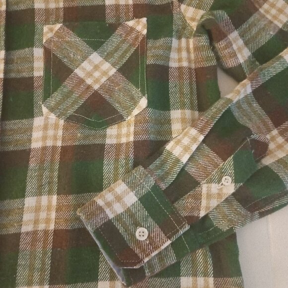 Bogari Men’s Green Brown Tan Off-White Plaid Flannel Button Shirt NWOT Size XL - Picture 5 of 15